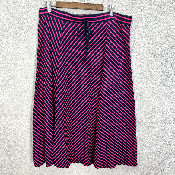 Talbots Midi Skirt Womens 2X Pink Striped Pull On Tie Waist Boho Preppy Twee - Picture 1 of 6
